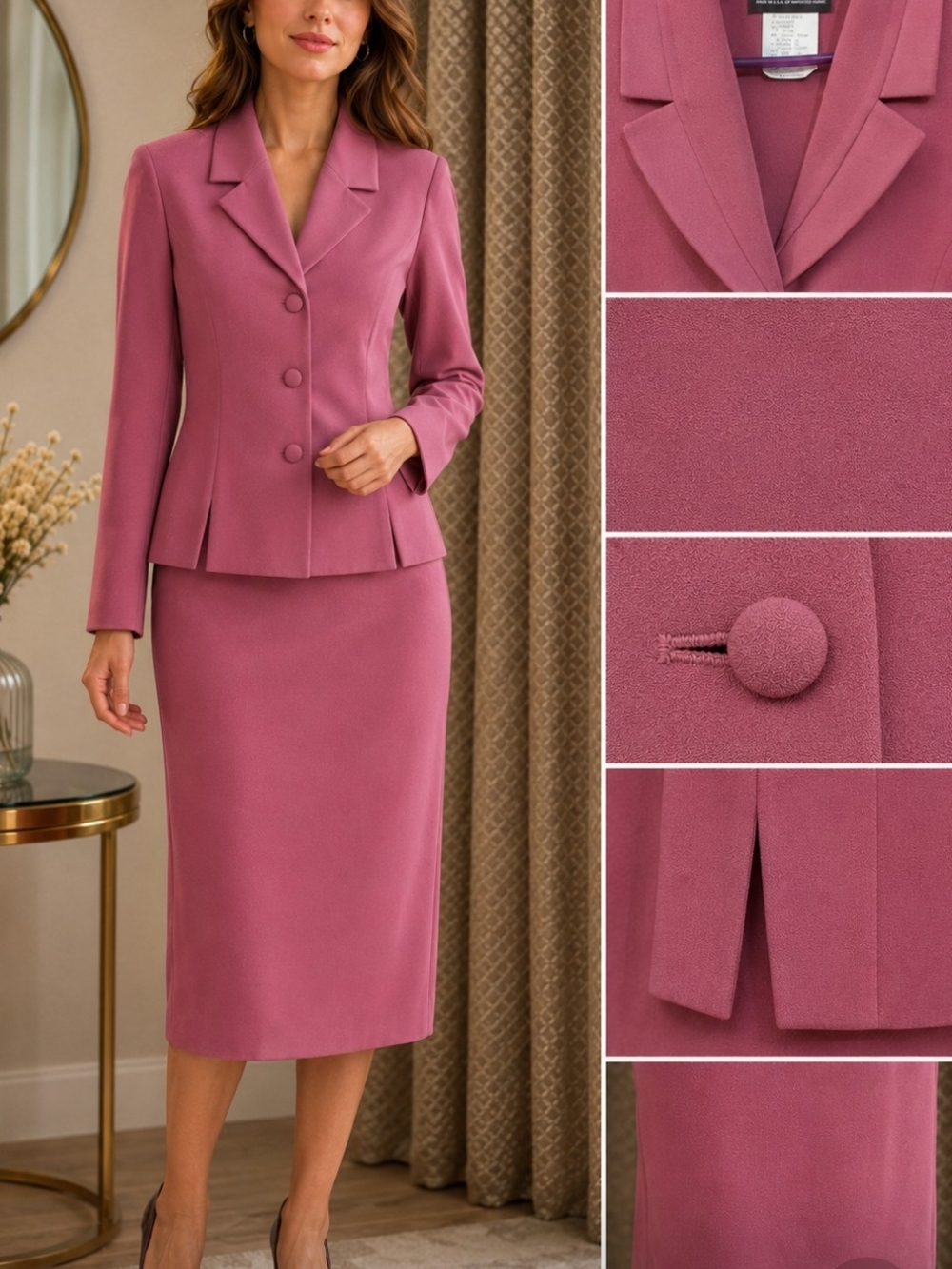 Vintage Jolibel  Pink Power Suit Set Tailored Blazer Pencil Skirt  90s Barbie